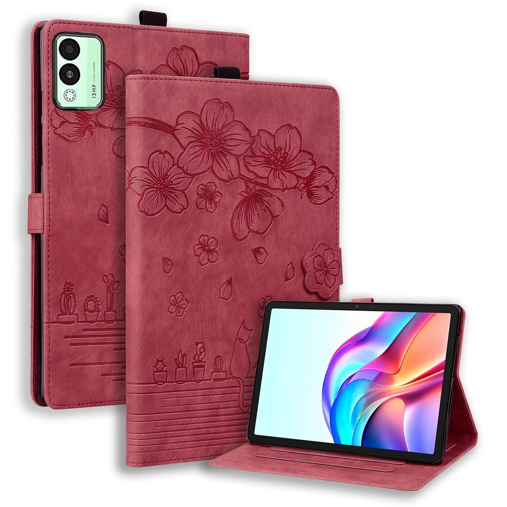 Чехол для TECNO Megapad 11 с отделениями для карт, кожаный чехол-подставка для планшета, флип-чехол, цветок, кошка