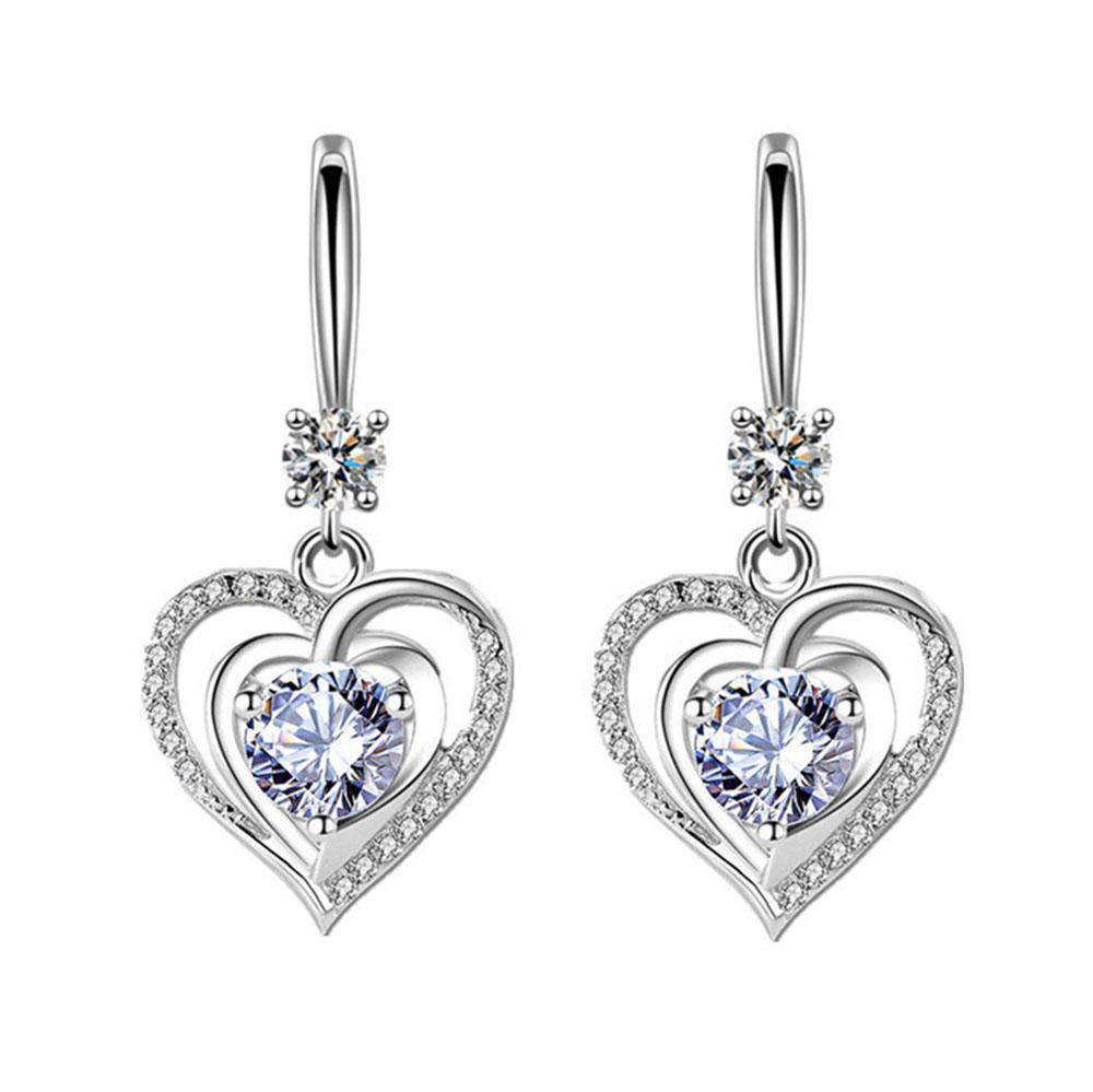 New 925 Sterling Silver Women Earrings Ear Hook Pendant Fashion Heart -Shaped High Quality Micro -Set Fashion Earring Jewelry Gift