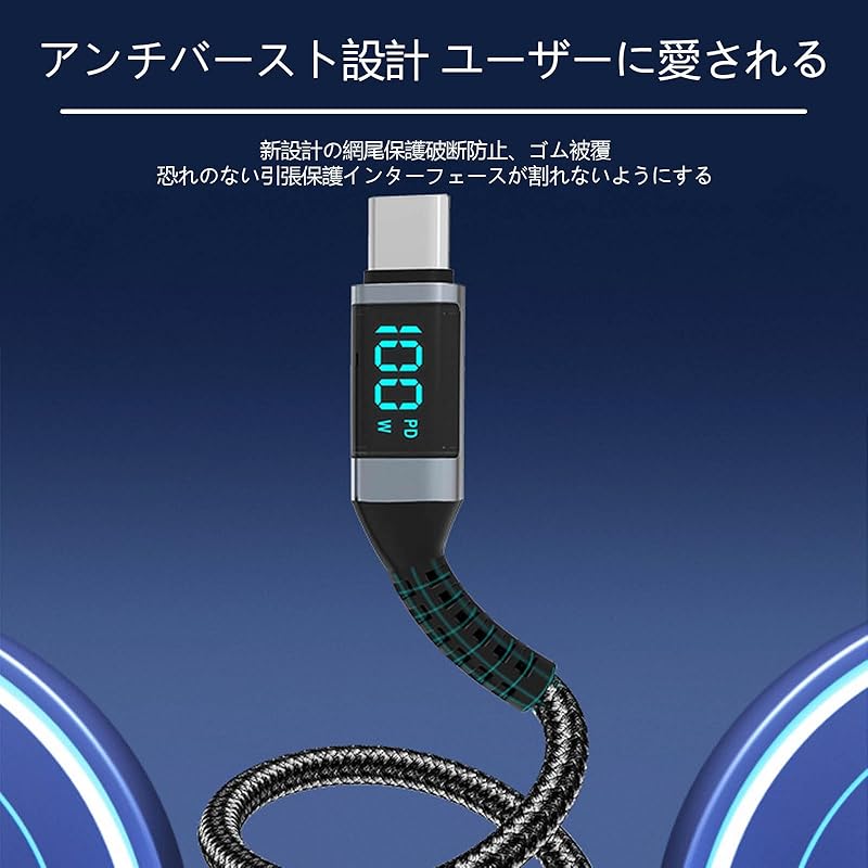 Кабель USB Type C SZSL 100 Вт/5 А, совместимый с PD, Type-C для быстрой зарядки, светодиодный цифровой дисплей, нейлоновый оплетенный кабель Type C для зарядки MacBook Air/Pro13,