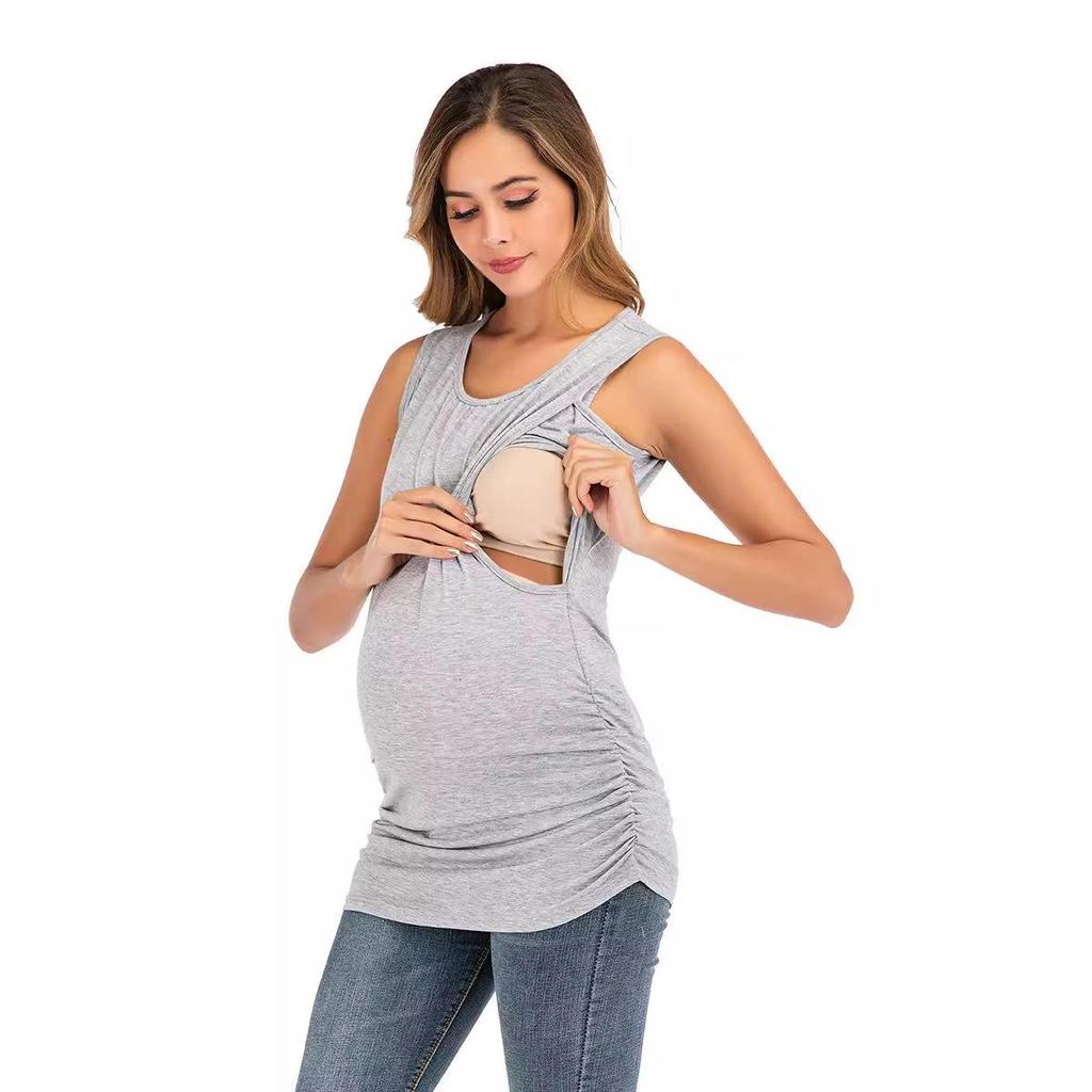 New Round Neck Solid Color Maternity Nursing Tank Top