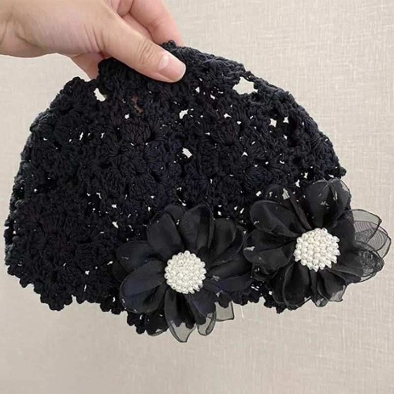 Дышащая ажурная вязаная шапка с цветами, повседневный берет, летняя, с цветами, дышащая хлопковая шапка-бини, солнцезащитный козырек, женская