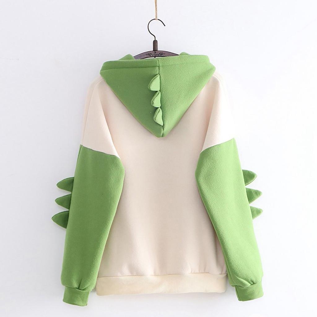 Women's Christmas Printed Contrasting Dinosaur Loose Casual Hoodie