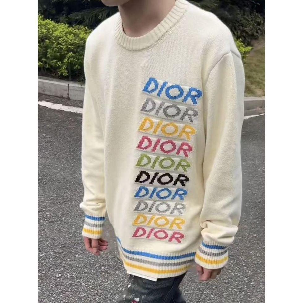 Роскошный вязаный свитер с радужным логотипом, Осень/Зима 2025, Унисекс, Свободный, Повседневный, С круглым вырезом