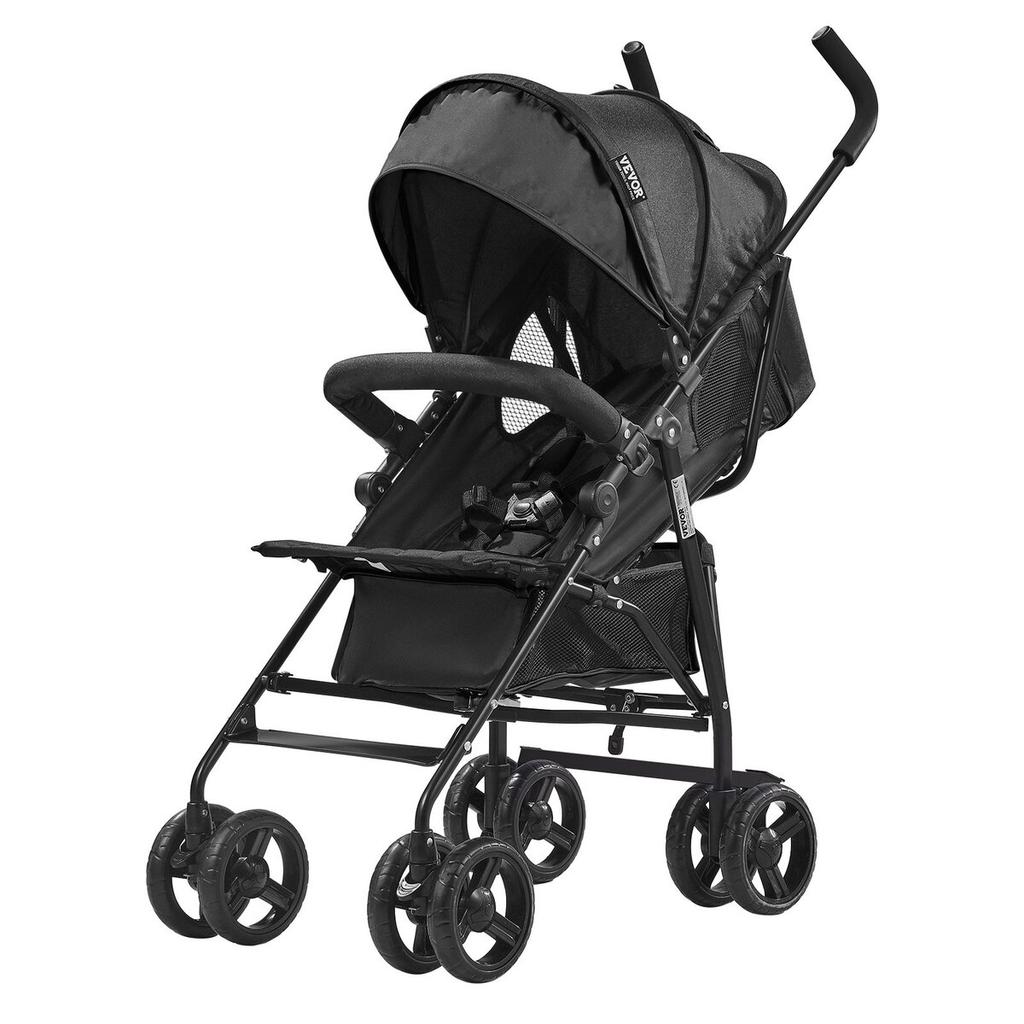 Lightweight Stroller Compact Easy Fold Adjustable Backrest Black Storage