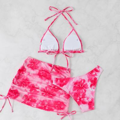 European and American New Sexy Split Women's Triangular Printed Bikini Three-piece Set, Popular Tie-dye Swimsuit