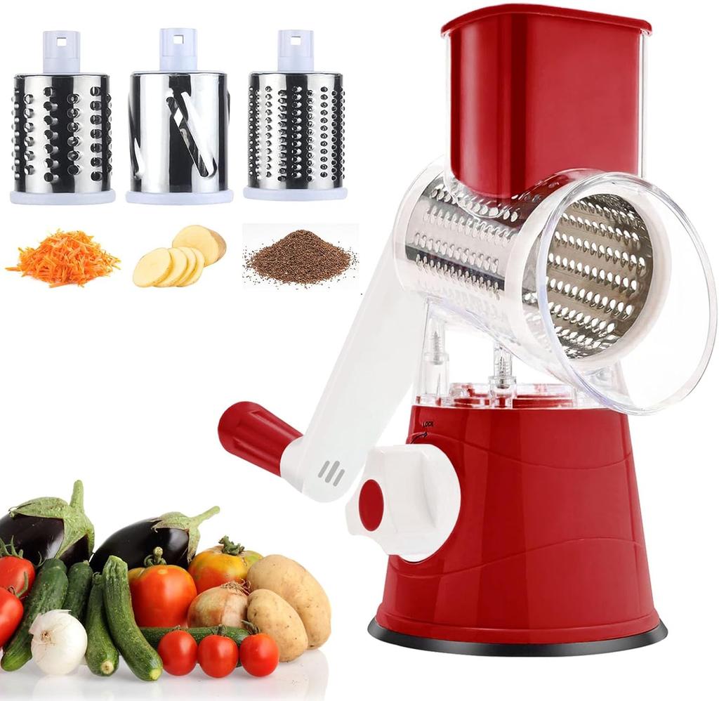 NEW Vegetable Cutter & Slicer Manual Kitchen Cheese Chopper Machine With 3 Sharp Drums Multifunctional Garlic Potato Shredder