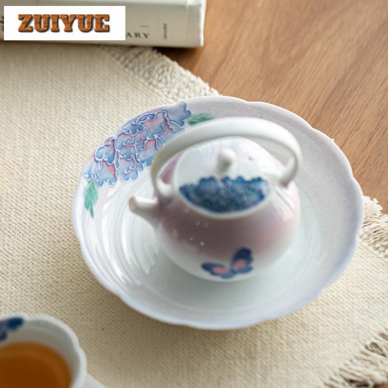 Hand-painted Butterfly Flower Gradient Ramp Pot Bearing Holder Teacup Support Dry Bubble Table Tea Tray Coasters Tableware Craft