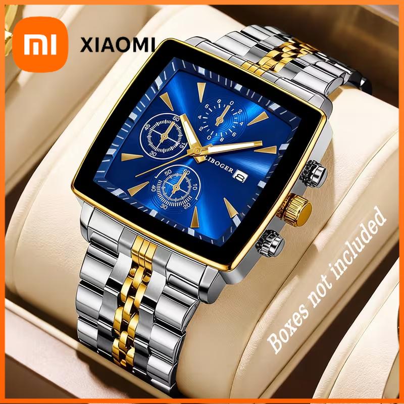 Xiaomi Роскошные Мужские Кварцевые Наручные Часы с Квадратным Циферблатом Модные Мужские Часы из Нержавеющей Стали с Календарем Reloj Hombre (Без коробки)