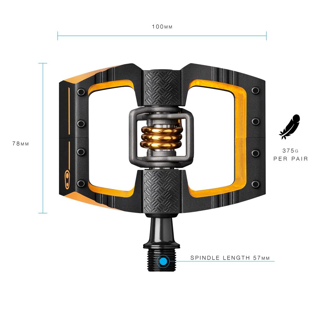 Педали Crank Brothers Mallet DH 11 — двухсторонние, безконтактные, с платформой, алюминий, 9/16", черные/золотые