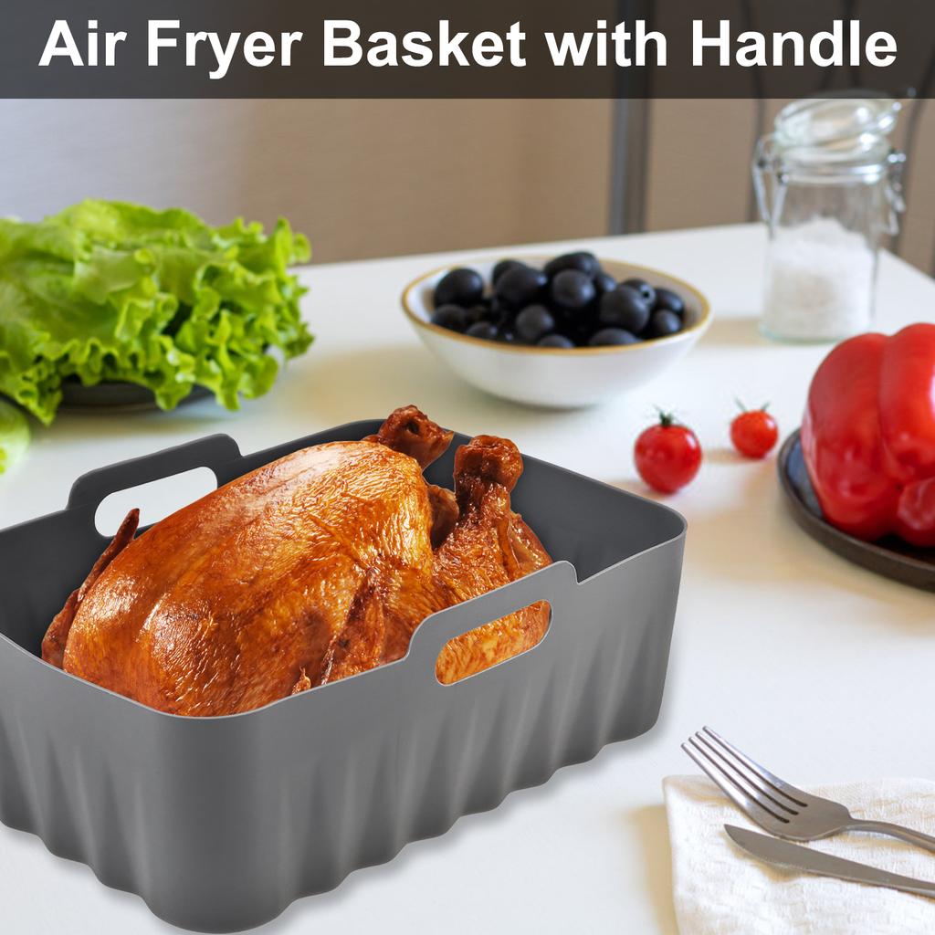 Silicone Air Fryer Liner Square Wave Pattern Heat Resistant Oven Liners with Oven Gloves