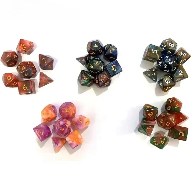 7pcs/Set Tri Color Glitter Polyhedral Dice for Dnd COC Cthulhu Rpg Running Group Board Game Dice Number Dice Set