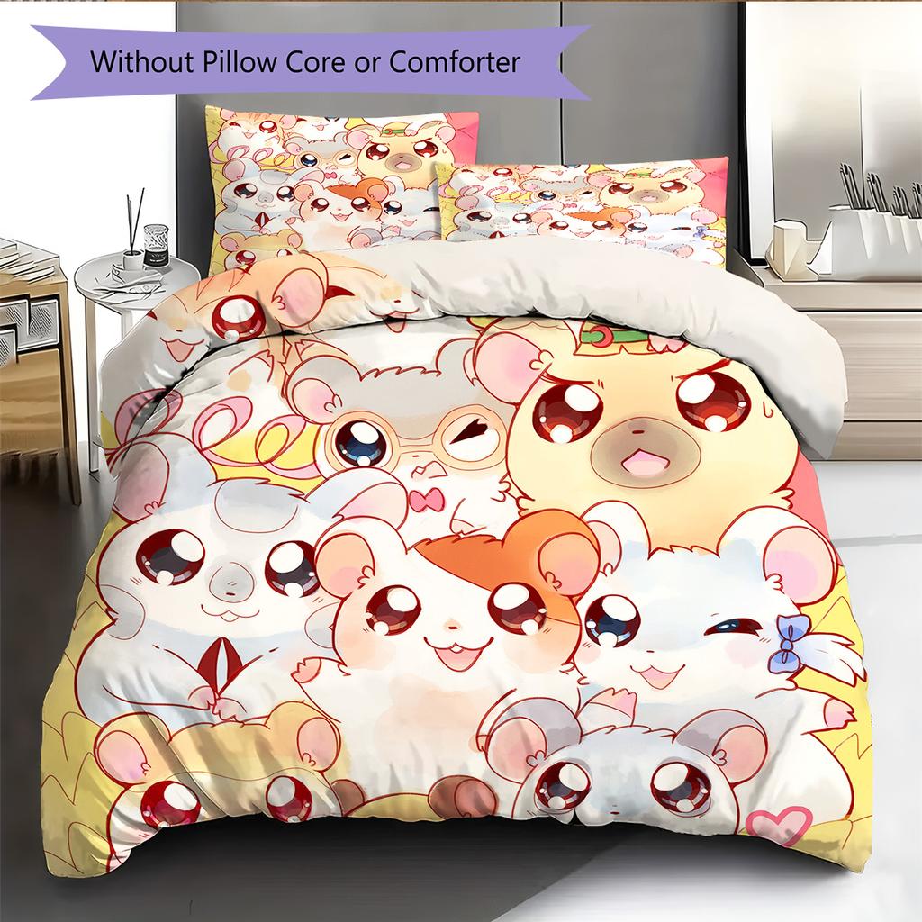 Hamtaro Pattern Bedding Quilt Set Home Decoration Gift (1 * duvet cover + 2 * pillowcase without core)