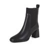 Square Head Leather Surface Fly-woven Socks Leather Boots Women's 2025 Korean Version of the New High-heeled Women's Boots Fashion Elastic Thin Boots