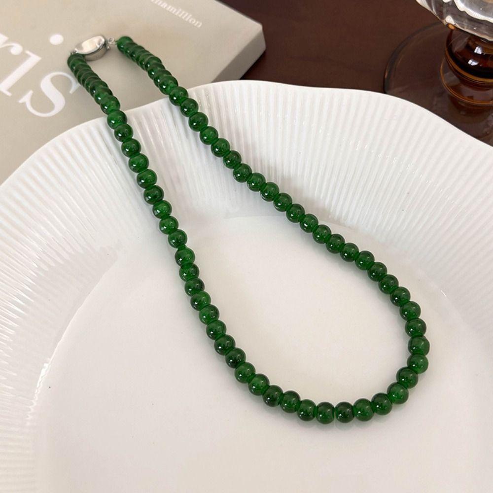 Round Green Beads Necklace 4 6 8 10mm Collarbone Chain New Choker Necklace Gifts