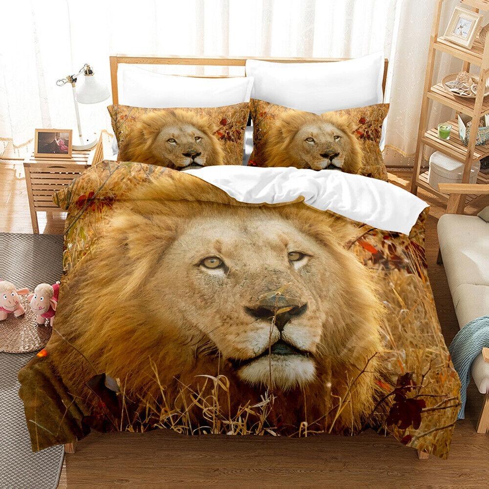 Комплект постельного белья с 3D-принтом и рисунком льва, пододеяльник, наволочка для детской и подростковой спальни, украшение для односпальной и двуспальной кровати