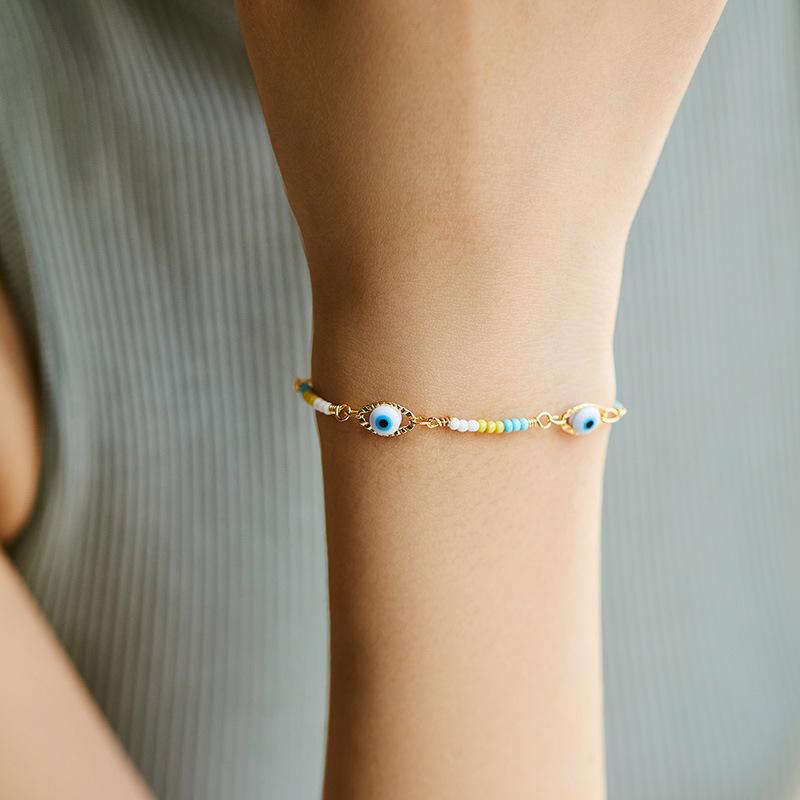 ANENJERY Красочные маленькие бусины, браслет с глазурью и глазками для женщин, браслет, ювелирные изделия для вечеринки, дня рождения, в этническом стиле