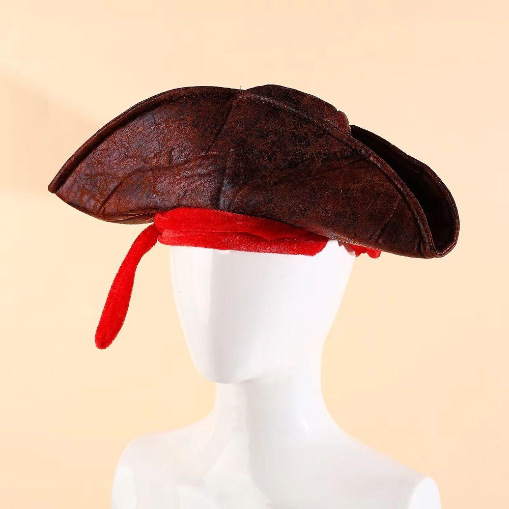 Adult Brown Pirate Captain Cap Holiday Party Vintage Tricorn Hat Roleplay Accessories