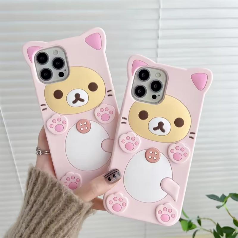 Милый медведь для iPhone 17 Pro max 16 15 14 13 12 Mini 11 Pro Max Xs XR 6 7 8 Plus SE Kawaii кошка силиконовый мягкий чехол