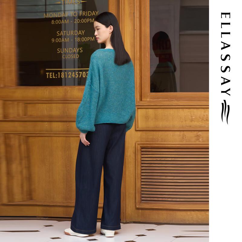 ELLASSAY Women's Merino Wool Round Neck Pullover Sweater