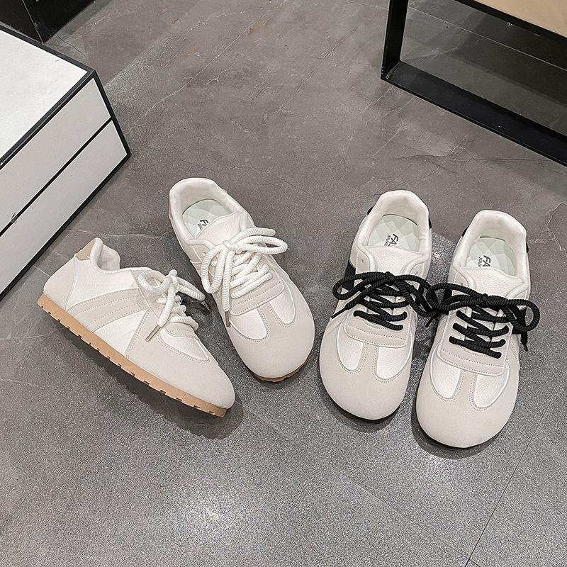 Женские мягкие кожаные туфли, удобные дышащие повседневные кроссовки, корейские новые нескользящие плоские спортивные кроссовки со шнуровкой