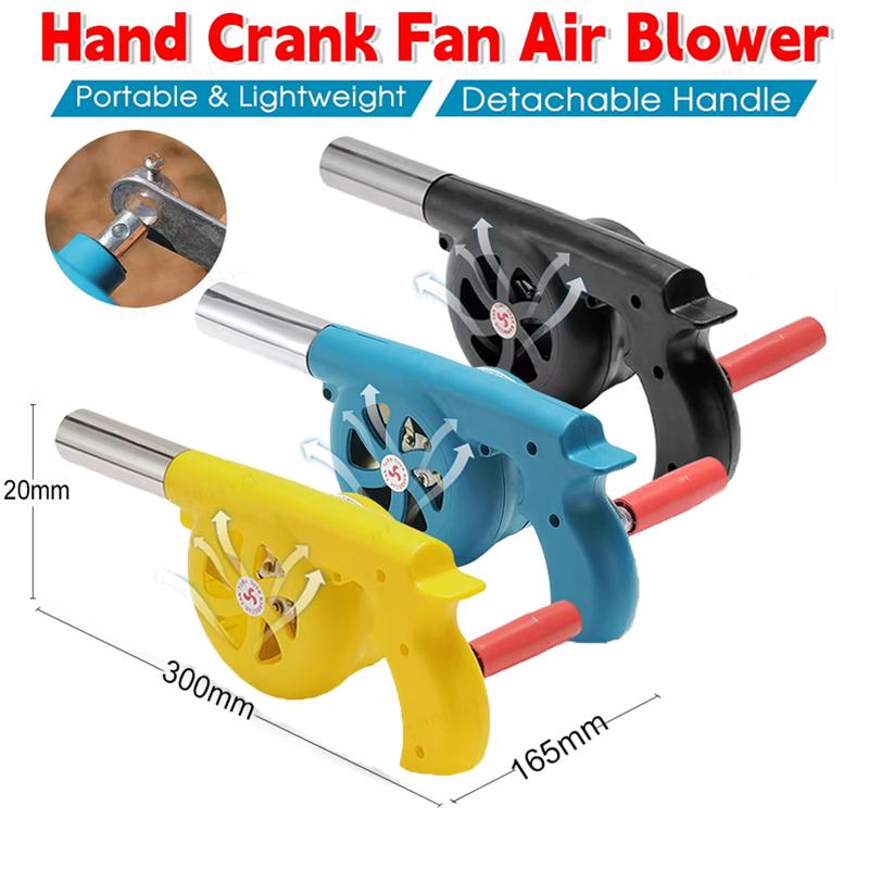 Portable Hand Blower with Manual Handle Speed Control and Metal Fan Blade for BBQ Picnic Outdoor Camping Hiking Cooking Tool