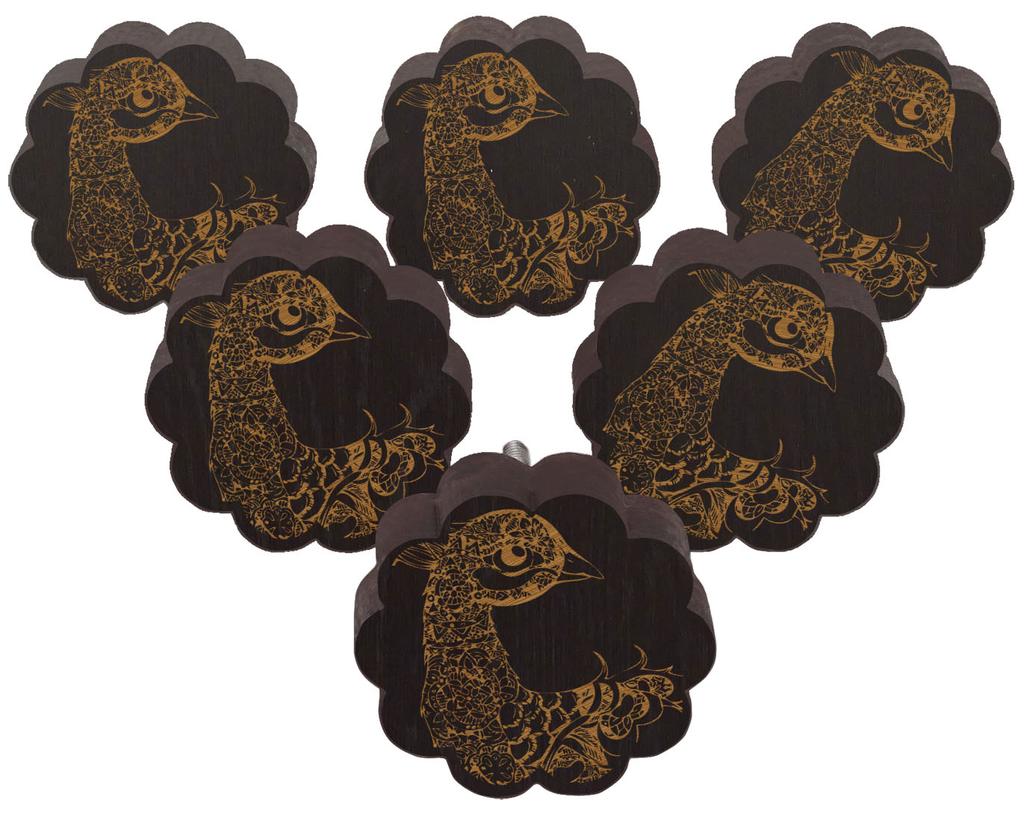 IBA Indianbeautifulart Brown Engraved Knobs 10 Pc Furniture Wooden Scallop Knobs Rustic Drawer