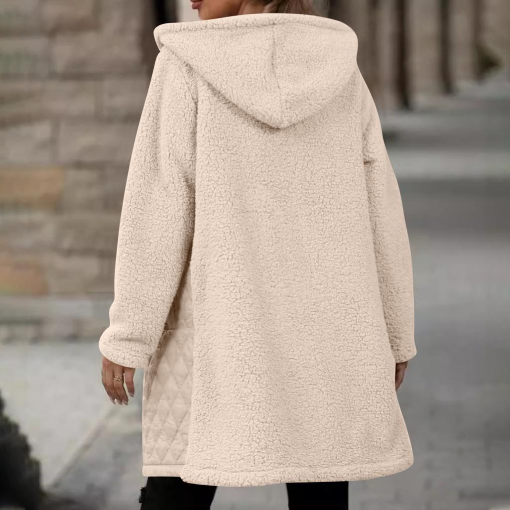 Женское осенне-зимнее свободное плюшевое пальто с капюшоном на молнии