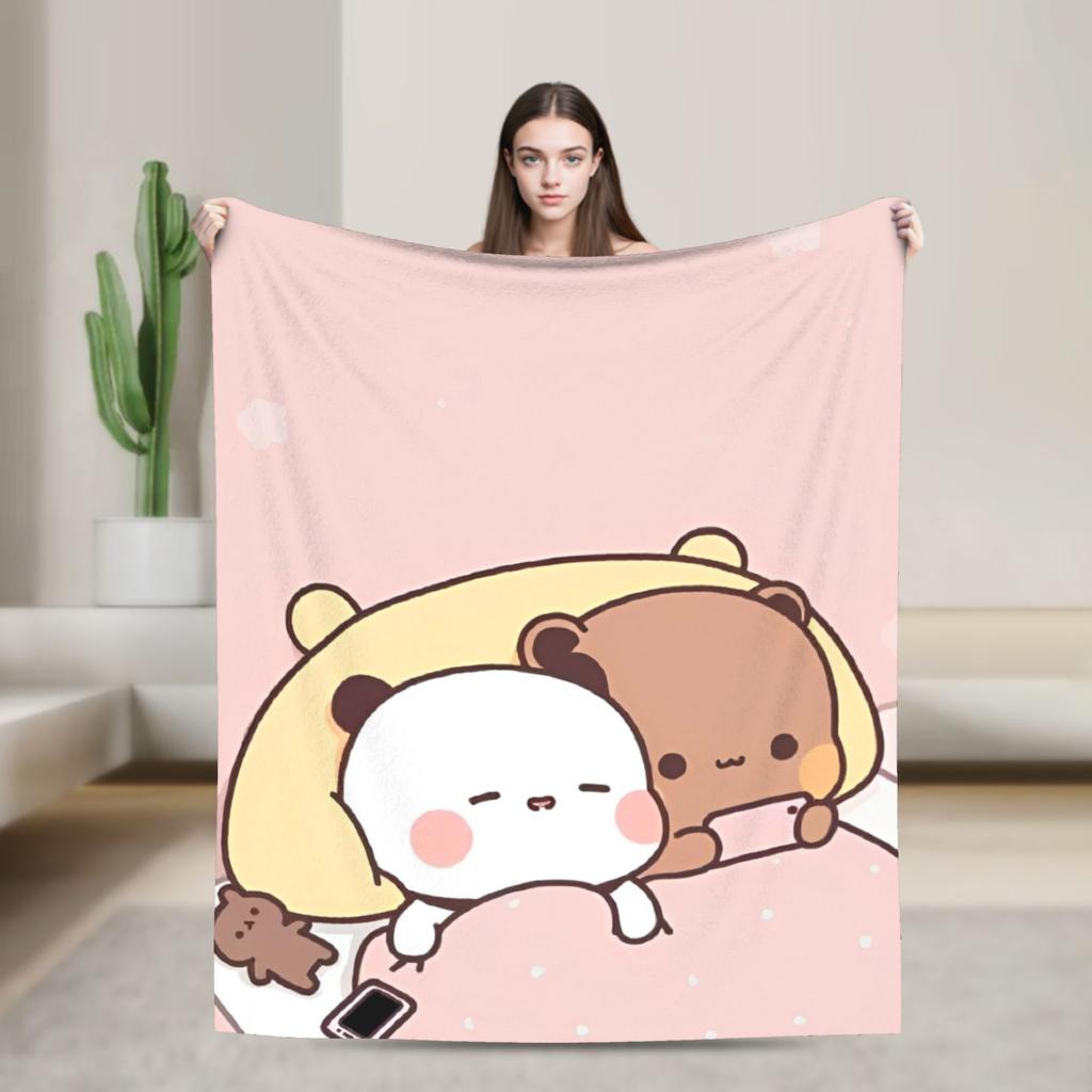Bubu and Dudu Blanket Velvet Panda And Brownie Bear Couple Warm Throw Blanket for Bedding Couch Bed Rug