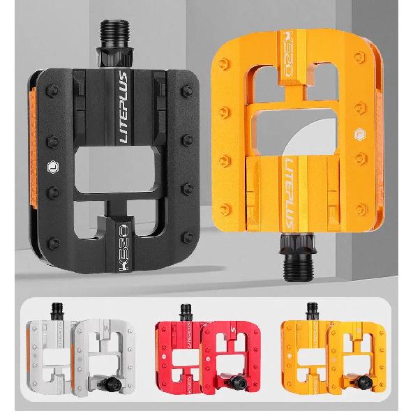 LITEPLUS Folding Bicycle Pedals Foldable Pedals Bicycle Aluminum Alloy Pedals Anti-skid Spikes With Reflector