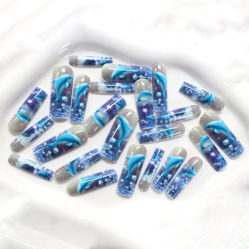Nail art tablets are sweet and cute, dream ocean, blue dolphin long wearing nail tablets wholesale