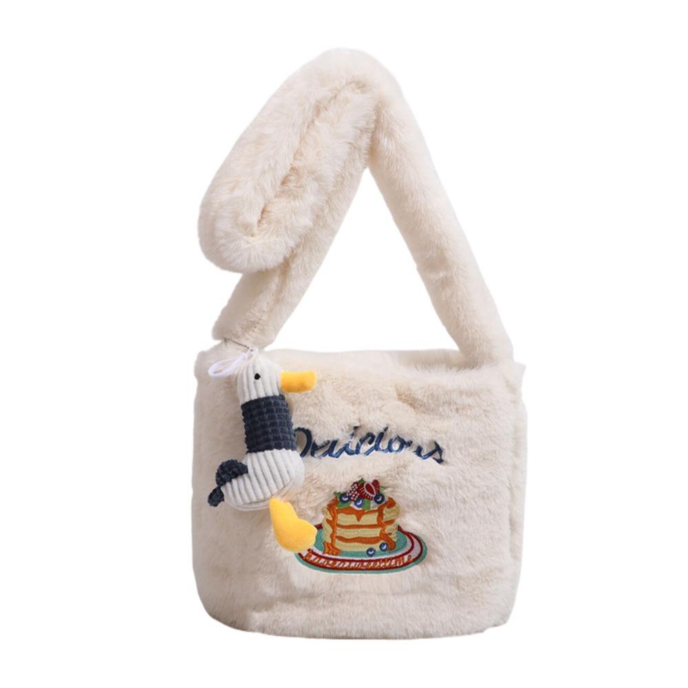 Commuting Plush Shoulder Bag Cute Underarm Bag Soft Donut Embroidered Crossbody Bag  Female