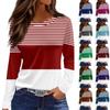 Женская мода повседневный топ с разрезом по низу и полосками в полоску с градиентным принтом и круглым вырезом с длинными рукавами