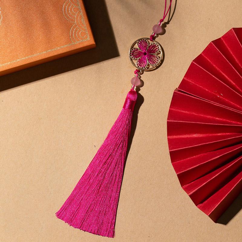 1PC Craft Thousand Leaf Tassel Pendant Polyester Peach Blossom Tassel Beads Charms