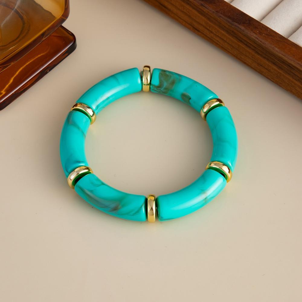 Splicing Bamboo Acrylic Bracelets Leopard Print Geometric Bracelets Curved Tube Bangle Lady Gifts