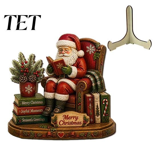 Festival Atmosphere Decor Christmas Wooden Table Sign, 2D Flat Santa Claus/Snowman Reading Desktop Ornament Xmas Home with Stand, Holiday Tabletop