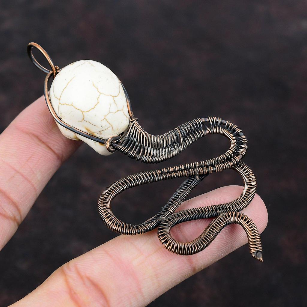 Подвеска из говлита, медная проволока, обернутая подвеска, череп, кость, кулон для лица, титановая бусина, глаза, ювелирные изделия, кулон с драгоценным камнем, ювелирные изделия из медной проволоки ручной работы