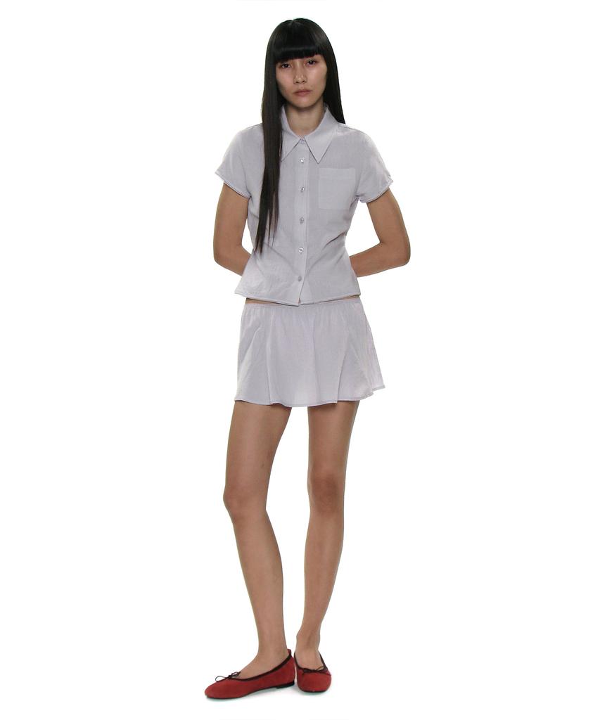 PARTIMENTO WOMEN Pwc Cotton Lace Trim Half Sleeve Shirt_Light Gray