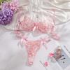 European & American Floral Embroidery Lingerie Set: Mesh Push-Up Bra & See-Through Panties