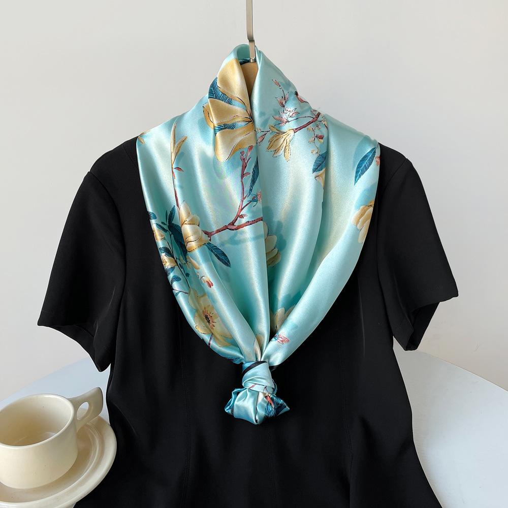 Women's silk scarf large square scarf fashion floral print vintage headscarf faux silk satin scarf