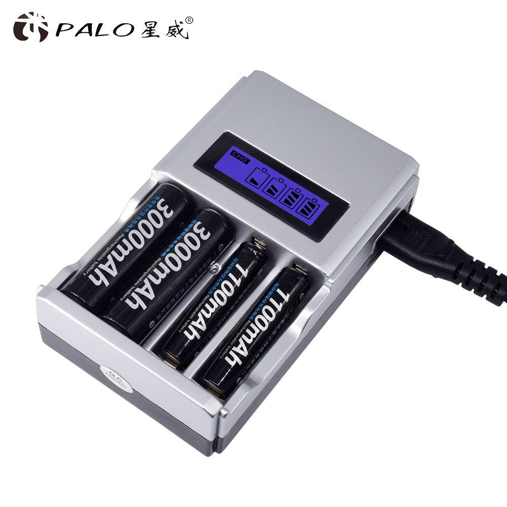 Интеллектуальное зарядное устройство PALO LCD для аккумуляторов AAA AA, 1,2 В, Ni-MH Ni-CD аккумулятор, 4 слота, зарядное устройство для аккумуляторов