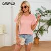Summer Women's T-Shirt Solid Colour Round Neck Drawstring T-Shirt Short Sleeve Top