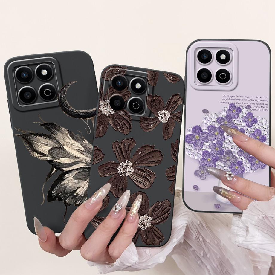 For Honor 200 Smart Case Honor X7C 4G Soft Liquid Silicone Flower Butterfly Bow Shockproof Cover for Honor Play 60 Plus Fundas