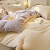 Thickened Milk Fleece Four-Piece Set, Solid Color Coral Fleece Bed Sheet Quilt Cover, Fleece Bedding Three-Piece Set