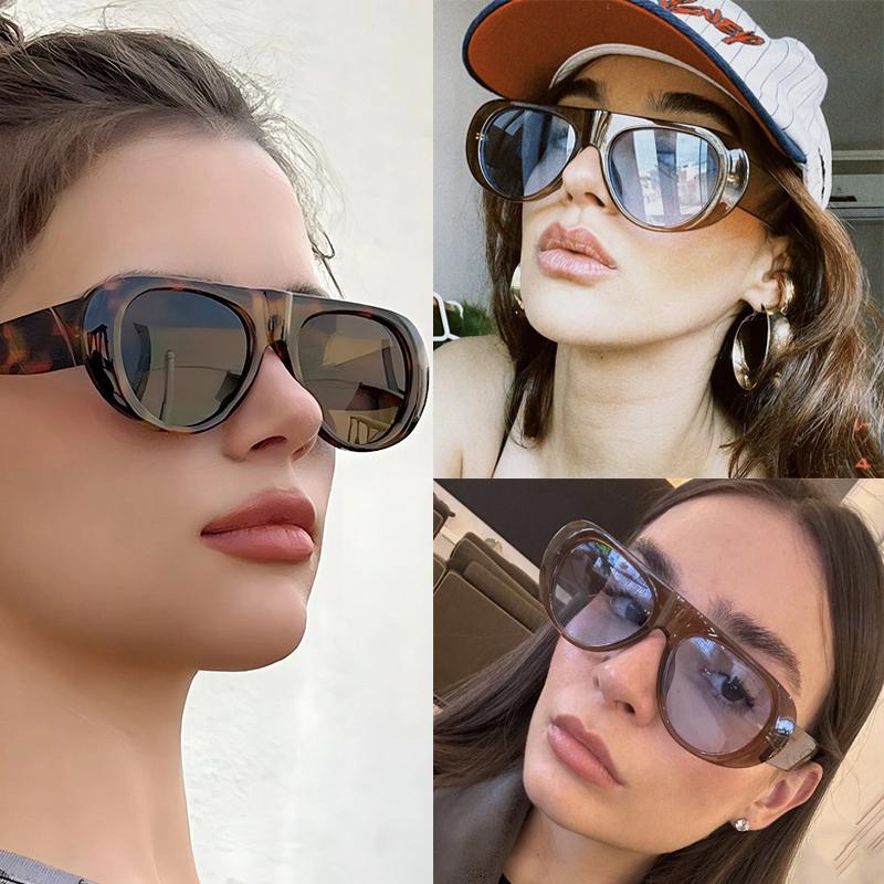 4pcs New Fashion Women Large Frame Retro Sunglasses Sets UV400 Oval Female Advanced Minimalist Style Glasses