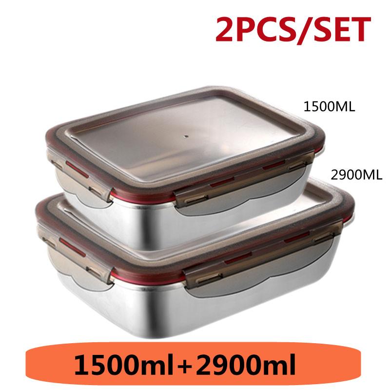 304 Stainless Steel Lunch Box Sealed Food Bento Box Refrigerator Square Microwave Heating Preservation Box Picnic Storage Box