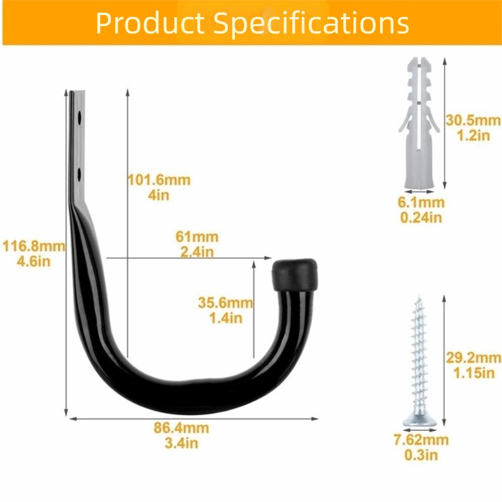 6PCS/Set J-Type Bike Wall Mount Hooks Anti-Slip Rubber Coating Bike Parking Hanger Garage Storage