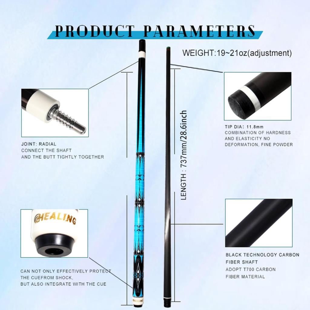 KHEALING 2 шт. карбоновый наконечник для кия для пула, бильярдный карбоновый волокнистый бильярдный инвентарь, соединение, ручная работа, прямой, подходит для девяти шаров, карбоновый стержень 58 дюймов, 19-20 унций
