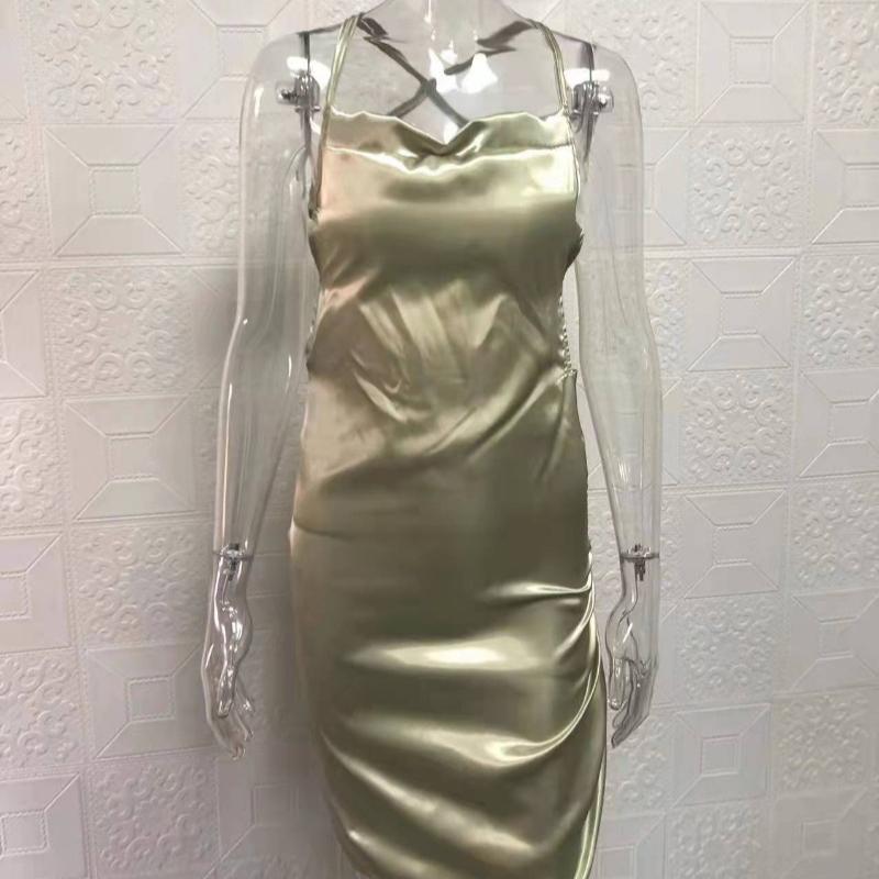 Летнее новое модное облегающее сексуальное платье на бретелях для женщин с открытой спиной, бандажное, однотонное атласное вечернее клубное платье для женщин, элегантное плиссированное повседневное женское платье 26453