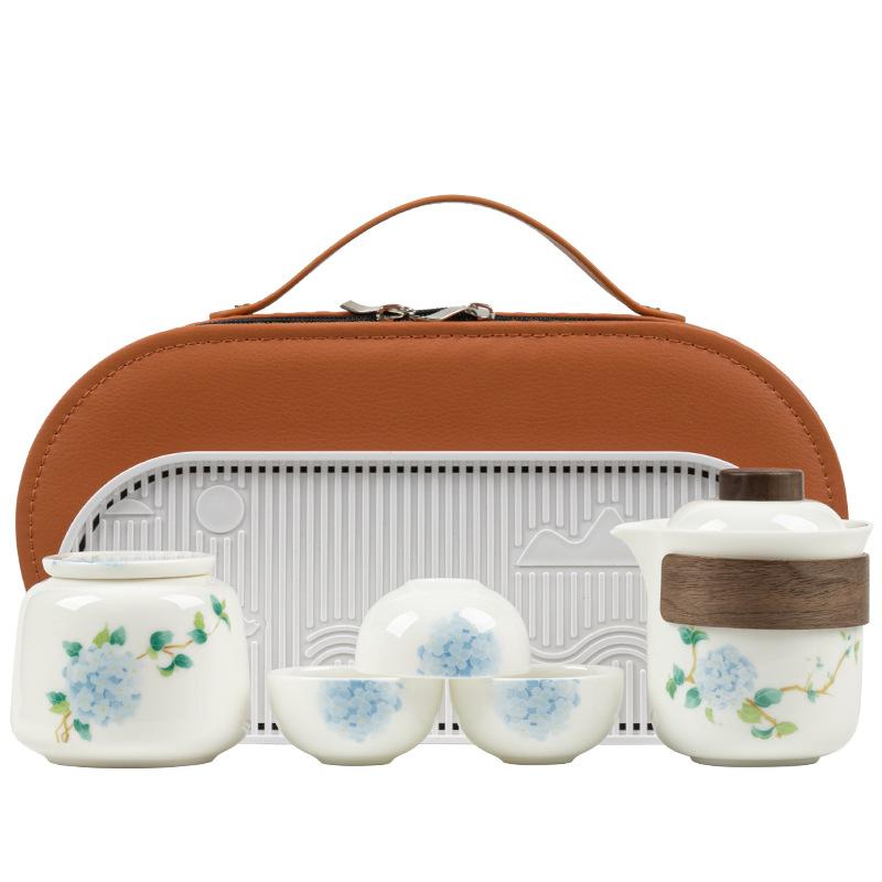 Suet jade, one pot, three cups, express guest hand-held pot, outdoor portable travel, kung fu tea set, tea cup gift