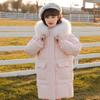 Детские и Девичьи Пуховики Зимние Средней Длины и Длинные Свободные Меховые Воротники Новые Трехслойные Куртки Утепленные Куртки